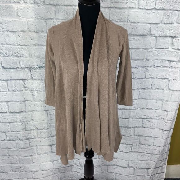 ANA open front 3/4 sleeve asymmetrical cut cardigan tan sz Small women - Picture 1 of 9